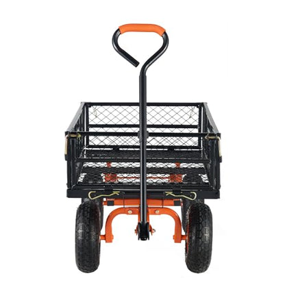 VEVOR 880lbs Steel Garden Dump Cart Utility Wagon, Heavy Duty Yard Dump Wagon Cart with Removable Sides, Pullable Handle, Utility Liner, 10in All Terrain Wheels - size: 880 lbs