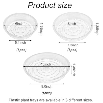 18 Pack Plant Saucers, HOMENIANG 18Pcs Clear Plant Saucer Drip (6inch / 8inch / 10inch), Flower Pot Trays, Plant Drainage Trays for Indoor Outdoor Garden Plants, 6 Pieces of Each Size - size: 6,8,10 Inch/18pcs