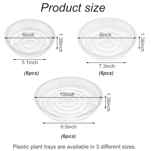 18 Pack Plant Saucers, HOMENIANG 18Pcs Clear Plant Saucer Drip (6inch / 8inch / 10inch), Flower Pot Trays, Plant Drainage Trays for Indoor Outdoor Garden Plants, 6 Pieces of Each Size - size: 6,8,10 Inch/18pcs