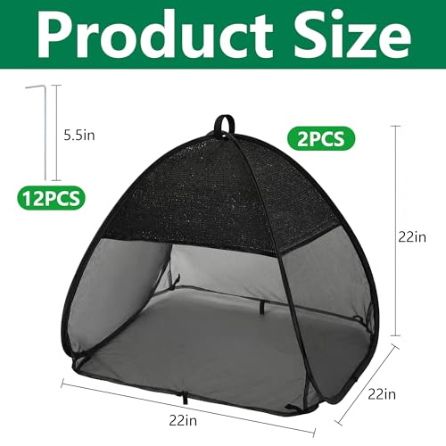 2Pcs Pop Up Garden Netting Bug and Shade Cover,Plant Sun Shade Netting Tent - color: Black-22x22x22 Inch