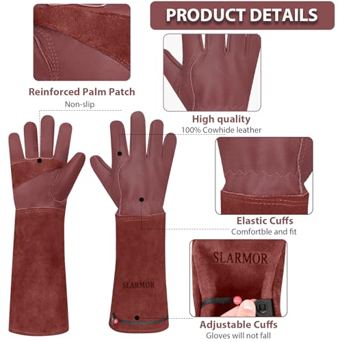 Gardening Gloves for Women Men, Long Thorn Proof Rose Pruning Glove - color: Brown, size: Small (Pack of 1)