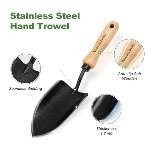 Garden Hand Trowel, Stainless Steel Planting Shovel with Wooden Handle - size: 34.5CM Garden Hand Trowel