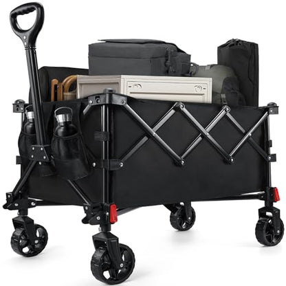 Leonyo 220Lbs Foldable Grocery Wagon Cart with Wheels for Camping, Black - color: Black