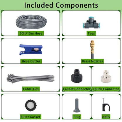 50FT 5/16" Quick-Connect Drip Irrigation System Kit, Automatic Garden Watering System with 15 Pcs Adjustable Spray Nozzles for Garden, Greenhouse, Yard, Lawn - size: 50FT