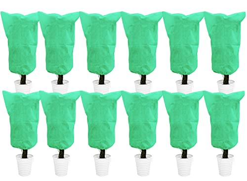 EAONE 12 Pack Plant Covers Freeze Protection, 24x32'' Winter Frosts Cloth for Outdoor Plants, Reusable Frost Blankets Drawstring Bags for Cold Freeze Sun Protection Bird Insect Prevention,Green - color: Green, size: 24"W x 32"H (12 Pack)