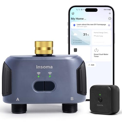 WiFi Water Timer for Garden Hose with Brass Inlet,Smart Hose Timer with WiFi Hub, APP & Voice Control,Up to 20 Watering Plans, 2-Zone Sprinkler Drip Irrigation System Controller for Yard Lawn Watering - color: Black