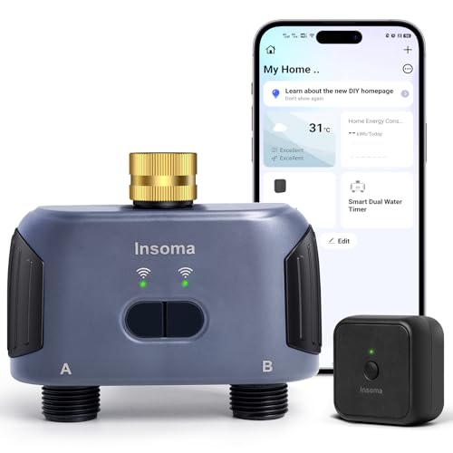 WiFi Water Timer for Garden Hose with Brass Inlet,Smart Hose Timer with WiFi Hub, APP & Voice Control,Up to 20 Watering Plans, 2-Zone Sprinkler Drip Irrigation System Controller for Yard Lawn Watering - color: Black
