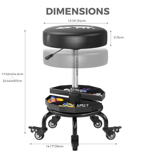 Rolling Shop Stool with Wheels,Mechanics Garage Work Stool,Dark - color: Dark
