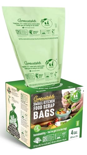 UNNI 4 Gallon Compostable Bags, 200 Count, 15 Liter, Extra Thick 0.75 Mil - size: 200 Count (Pack of 1), style: 4 Gallon
