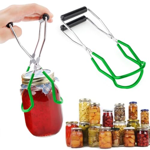Canning Jar Lifter Tongs - Stainless Steel Jar Lifter with Rubber Grips - color: Green