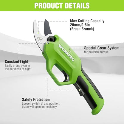 WORKPRO 7.2V Electric Pruning Shears, 0.8" Cutting Diameter