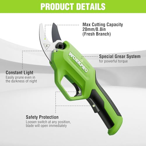 WORKPRO 7.2V Electric Pruning Shears, 0.8" Cutting Diameter