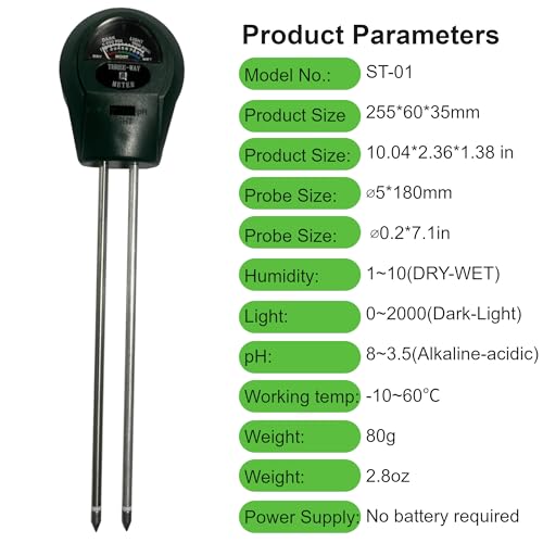 Soil Probe All-in-One pH/Moisture/Light Dual Probe Soil Tester Plant Care Soil Meter for Garden, Lawn, Farm, Promotes Healthy Plant Growth(Green) - color: green