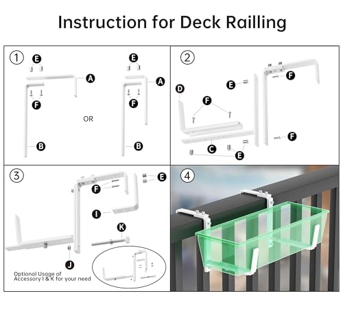 Y&M 4 Pack Window Box Brackets, Adjustable Railing Planter Box Brackets - size: 4p White