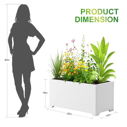 32" Metal Large Rectangular Planter - White Long Planter Box with Legs - color: White, size: 32" L x 15" W x 15" H