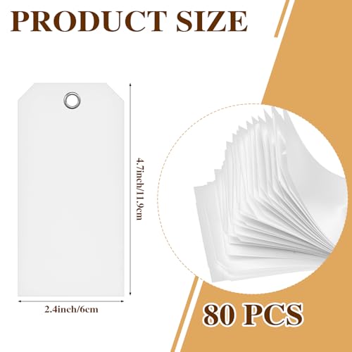 80 Pcs Plastic Tags with Wire,4 3/4" x 2 3/8" Waterproof Shipping Tags,White Blank Tags Bulk for Home Office Warehouse Farm Garden Luggage (White) - color: White