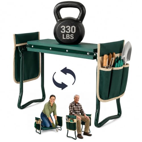 Garden Kneeler and Seat, Foldable Stool for Seniors with 2 Tool Pouches