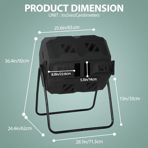 Compost Bin Outdoor Tumbler Compost Dual Chamber 43 Gallon Capacity BPA Free Rotating Batch Composting Tumbler with Sliding Doors All Season Composter for Garden Yard, Black