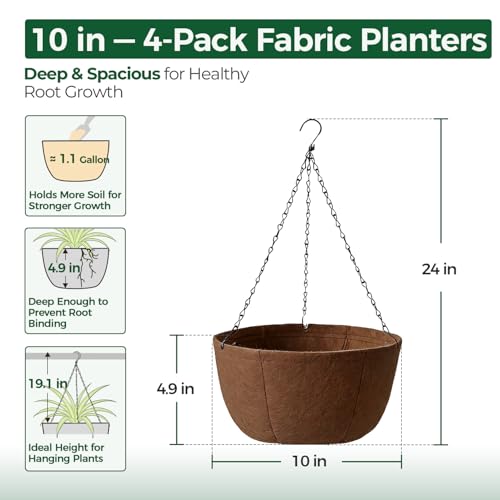 T4U Hanging Planter for Plants Outdoor 10 Inch, Fabric Pots 4 Pack - size: 10 Inch,4-Pack