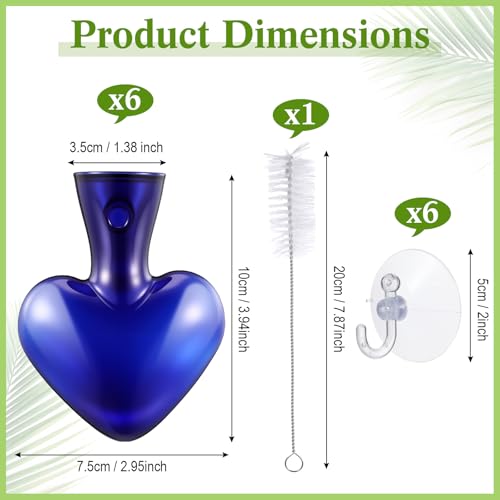 Maxdot 6 Pcs Wall Hanging Window Propagation Stations Glass Heart Plant Vase with Suction Cups Air Plant Terrarium for Hydroponics Home Office Decor (Blue) - color: Blue