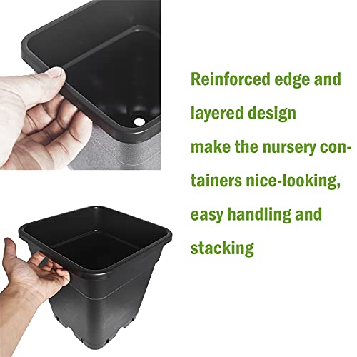 10-Pack 1.4 Gallon Square Plastic Garden Planter Pots Flower Seedling Container Fit for Indoor Outdoor Plants Seedlings Flowers Vegetables Black