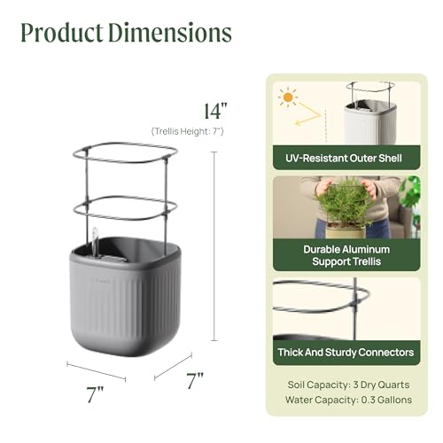 Vego garden Mini Planter Indoor Pots with Trellis Self-Watering Herb Countertop Planter for Climbing Vegetables Flowers Mint Plants Cage 2 Pack- Fog Gray - color: Fog Gray, size: Twin Pack