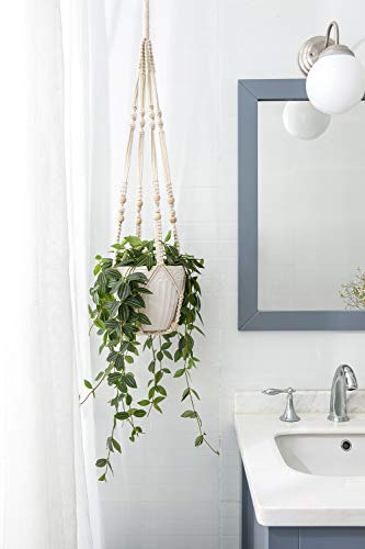 Mkono Macrame Plant Hanger Indoor 35 Inch Hanging Planter Basket Ivory 2Pcs - color: Ivory