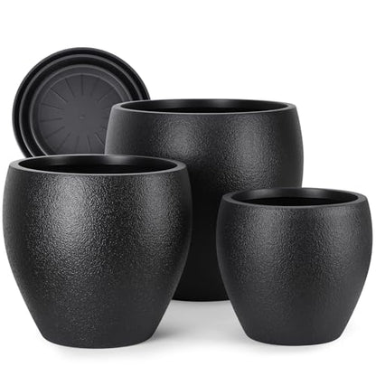 YNNICO 17.5/14.8/12.2 inch Large Flower Pots Plastic Planter with Drainage - color: Black