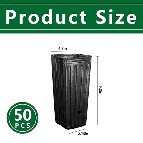 RunNico 50pcs Plastic Deep Plant Nursery Pots, 9.8”Tall Tree Pots,Black Deep Seedling Container Pots with Drainage Holes for Indoor Outdoor Gardening (4.7" Wx9.8 H) - color: 4.7"wx9.8"h