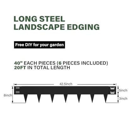 Metal Edging for Landscaping 6 Pack,40" L x 8" H(20Ft Total) - size: 8 inch
