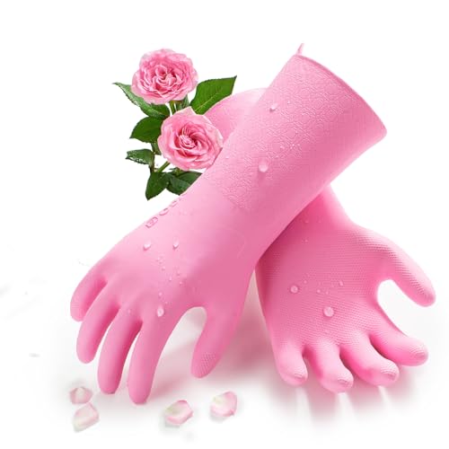 Vgo... Household Cleaning Gloves,Double-layer,Lined Dishwashing Gloves,Long Sleeves for Kitchen,Bathroom Cleaning(TP1117) - color: Pink, size: X-Small(Pack of 1)