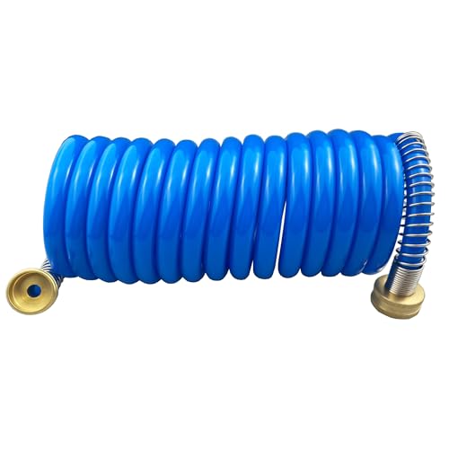 Darnassus Heavy-duty PU Coil Hose, Self-Coiling Garden Hose with Solid Brass Fittings, Retractable, Corrosion Resistant, for Household (15 FT, Blue) - color: Blue, size: 15 FT