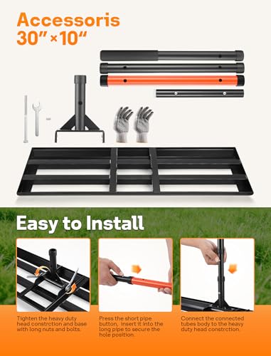 Lawn Leveling Rake 30" x 10", Heavy Duty Lawn Leveler with 78" Handle