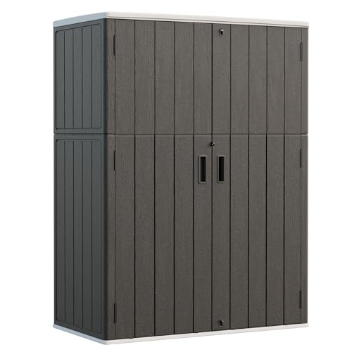 HOMSPARK Outdoor Storage Shed 57 Cu.Ft, All-Weather Resistant Resin Garden Sheds & Outdoor Storage Clearance with Floor, Double-Layer Plastic Tool Sheds for Patio, Garden & Lawn (Black) - color: Black, size: 57 Cu.ft