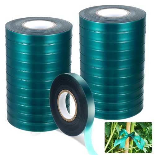 24 Pcs Stretch Tie Tape, 150 Feet x 1/2" Wide Reusable Garden Plant Ties Green Tapes for Plants, Thick Garden Vinyl Stake Ribbon for Branches Flowers Tomatoes Indoor/Outdoor/Greenhouse