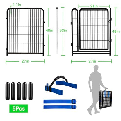 Tall Garden Fence Animal Barrier, 48 in(H) Fencing for Garden Beds, 4 Panels Total 8.9 Ft(L),Temporary Fence for Dogs Outdoor, 21 in Wide Low Threshold Gate, Garden Fence Border,Rabbit Fence - size: 48''(H)-4panels-8.9ft(L) with door