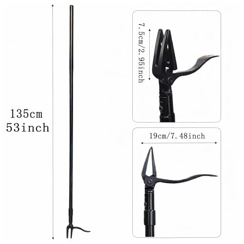 All Black Stand Up Weed Puller 53 Inch Manual Weed Remover Tool Heavy Duty Metal Long Handle Root Removal Weeder with Reinforced Claw and Three Section Steel Shaft for Garden Lawn Yard Use