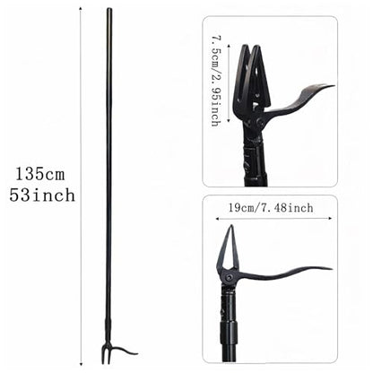 All Black Stand Up Weed Puller 53 Inch Manual Weed Remover Tool Heavy Duty Metal Long Handle Root Removal Weeder with Reinforced Claw and Three Section Steel Shaft for Garden Lawn Yard Use