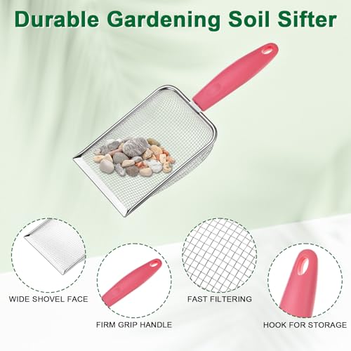 M METERXITY 1-Pack Gardening Soil Sifter, 2.8 mm Mesh Stainless Steel Portable Gardening Sifter with Plastic Handle for Sand/Dirt/Rock Compost [White, Pink] - color: White, Pink, size: 2.8X2.8mm