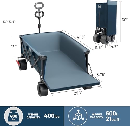 Timber Ridge 600L Beast Wagon 26" W Extra Wide Folding w/Big Wheels Cart - color: Blue, size: 600L
