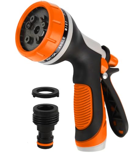 Garden Hose Nozzle with Adjustable 10 Watering Patterns Hose Spray Nozzle - color: Orange