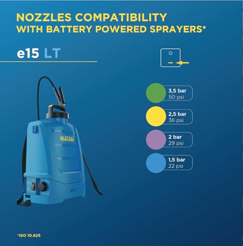 Matabi e15 LT Battery Powered Pump Sprayer 3,9-Gal - Removable Li-Ion Battery - Up to 39 Gal Autonomy - Compact and Lightweight Design - Padded Straps - Ergonomic Tank - Nozzles Included