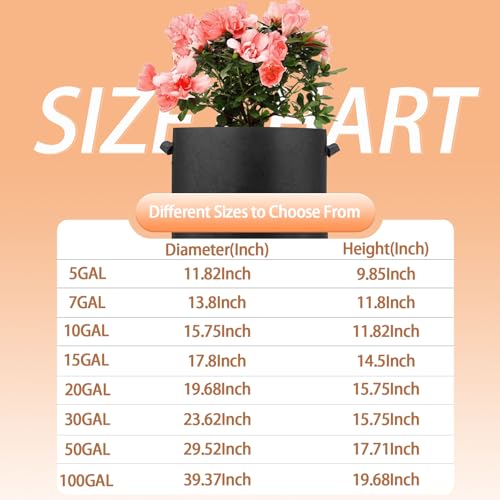6-Pack 20 Gallon Grow Bags, 300g Non-Woven Fabric Planting Bags with Handles, Breathable Drainable Planter Bags for Vegetables, Flowers and Indoor Outdoor Gardening - size: 20 gallon (19.6''D×15.7''H)