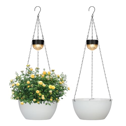 SUNNYPARK 2 Pack Solar Hanging Planters for Plants Outdoor - color: White