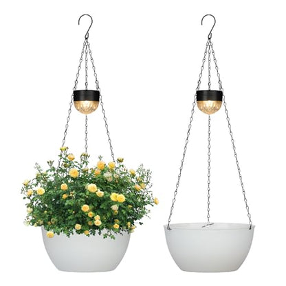 SUNNYPARK 2 Pack Solar Hanging Planters for Plants Outdoor - color: White
