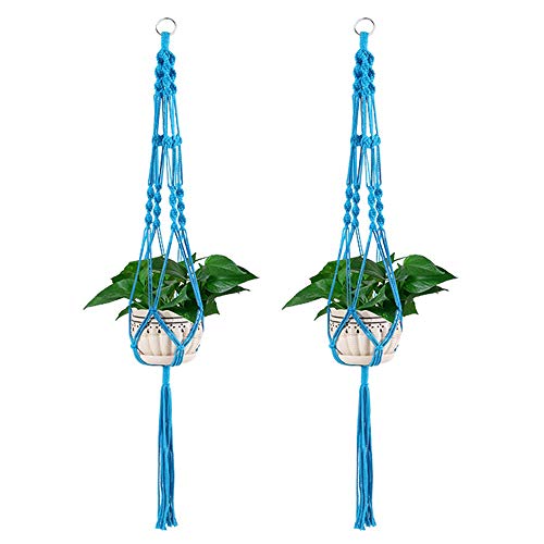 Vpang 2 Pack Colorful Cotton Macrame Plant Hanger, Outdoor Indoor Hanging Planter Basket Flower Pot Holder Boho Home Decor 40 Inch (Blue) - color: Blue