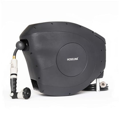 HOSELINK Classic Charcoal 100ft Automatic Retractable Garden Hose Reel, 1/2" UV-Stabilized Kink-Free Hose, Wall Mounted Complete Watering Solution for Backyard, Garden & Outdoor - size: 100ft 1/2" Hi-Flow