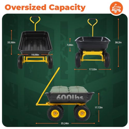Sekey Heavy-Duty Garden Dump Cart, 600 lb Capacity, Black/Yellow - color: Black, size: 600lbs