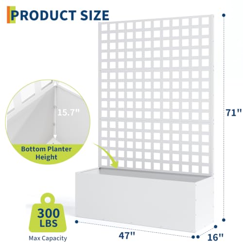 Garvee Metal Planter Box with Trellis 71"x47"x16", 15.7" Deep Planting Bed - color: Grid - White, size: no Wheel