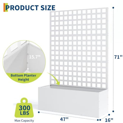 Garvee Metal Planter Box with Trellis 71"x47"x16", 15.7" Deep Planting Bed - color: Grid - White, size: no Wheel